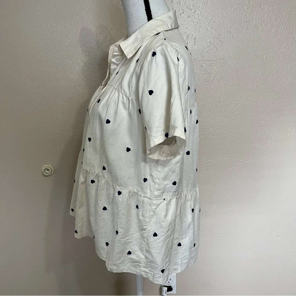 SOLD E Madewell Seamed Heart Print Button Down Short Sleeve Shirt Womens Medium - Picture 6 of 11